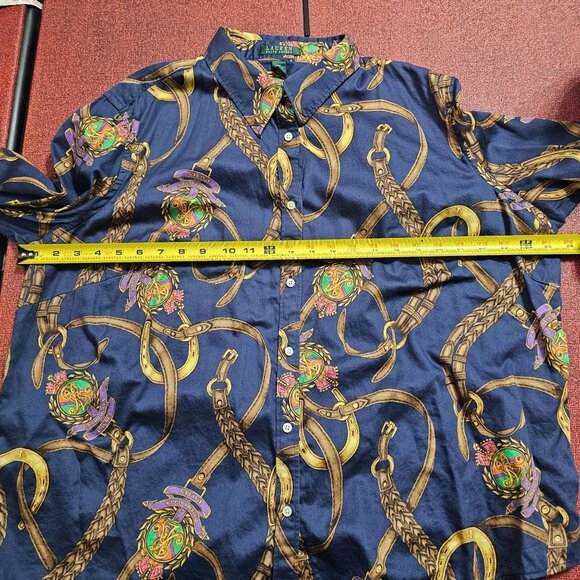 Ralph Lauren LRL Womens 3X Equestrian Crest Horseshoe Button Up Shirt Old Money - Picture 8 of 9